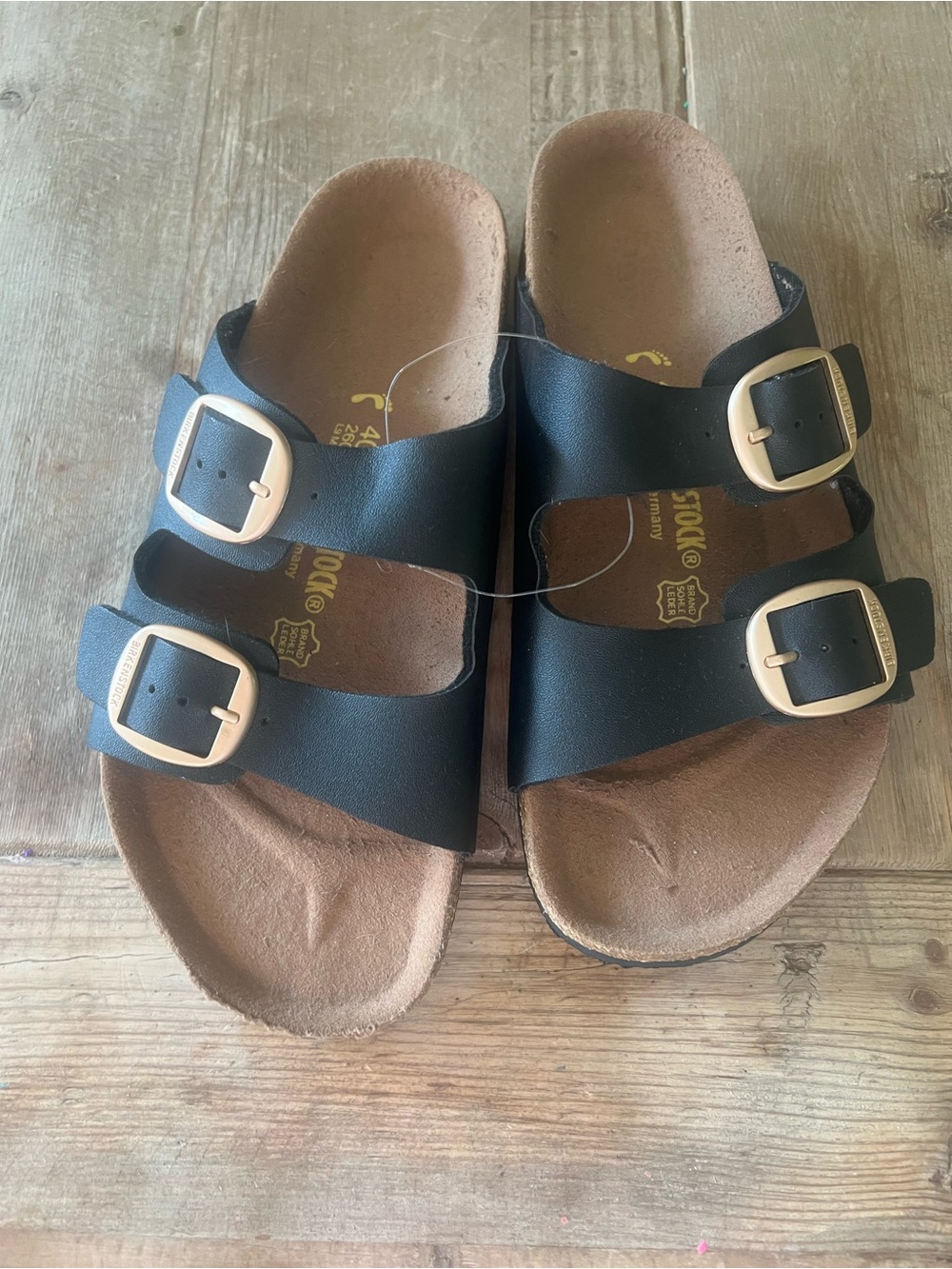 Birkenstock Kids Black Sandals with Gold Buckles